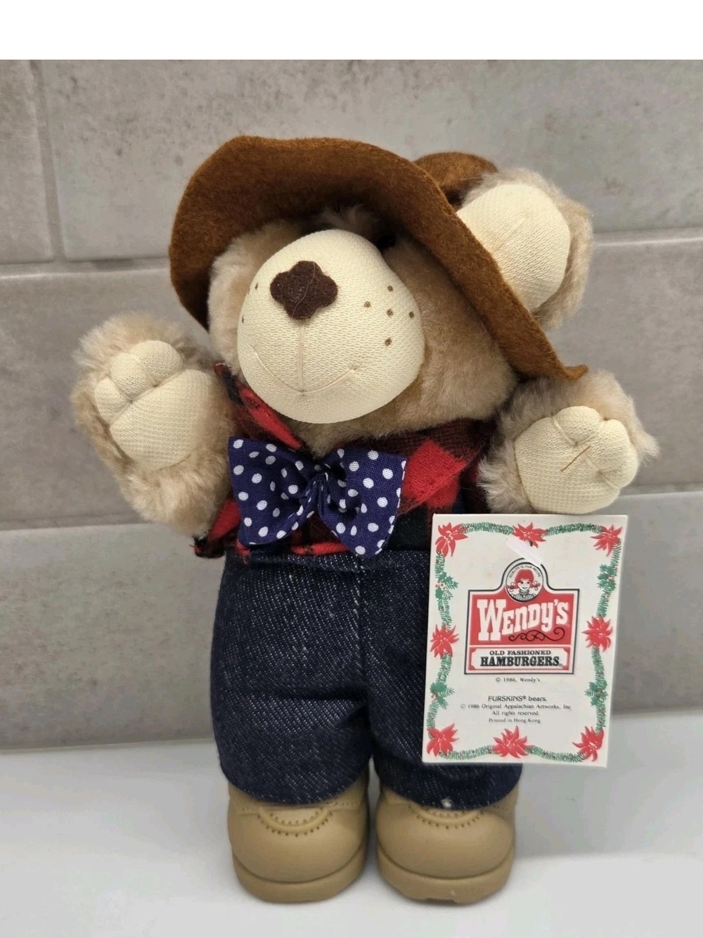 Wendys Farrell Furskins Plush Bear Small Hat Standing Vintage 1986 New With Tag